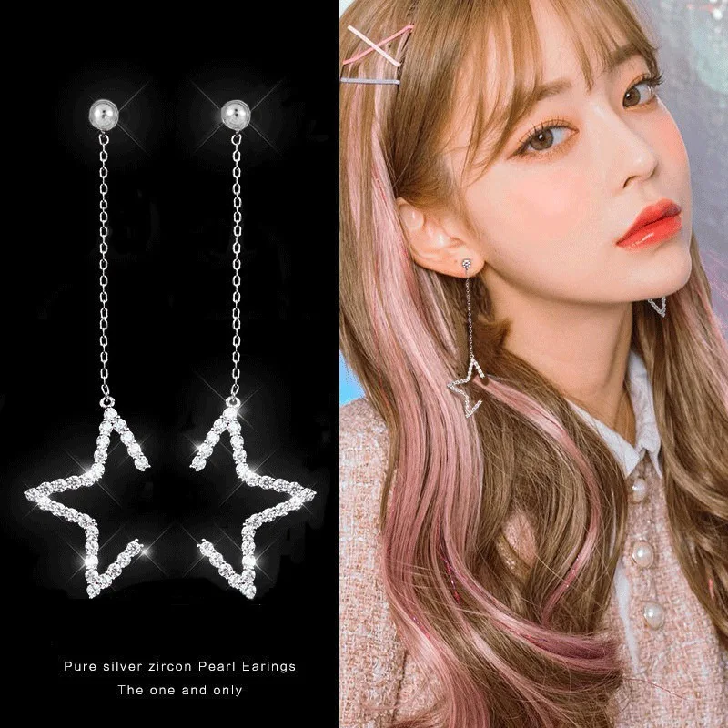 

Long star with S925 silver needle star Zircon Earrings