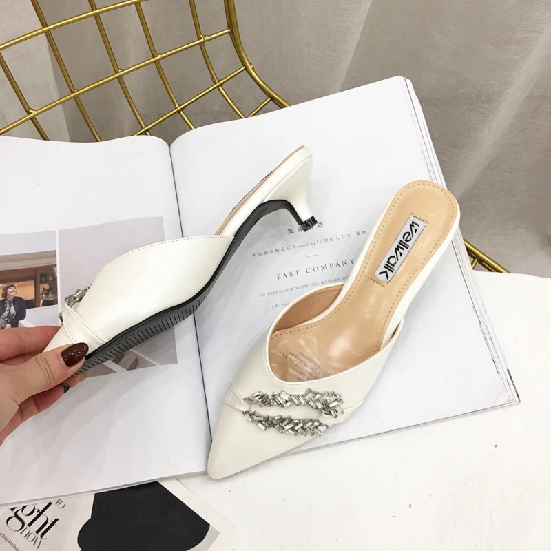 Роскошные женские туфли-лодочки Для женщин каблуки тапочки острый носок Стразы