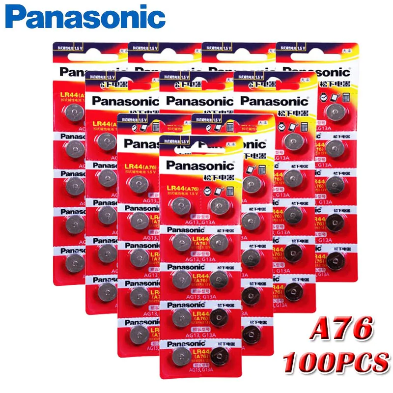 100 шт. PANASONIC A76 1,5 в 0% Hg кнопочный аккумулятор LR44 A76 AG13 SR1154 357 LR 44 для калькулятор игрушечных сотовых батарей