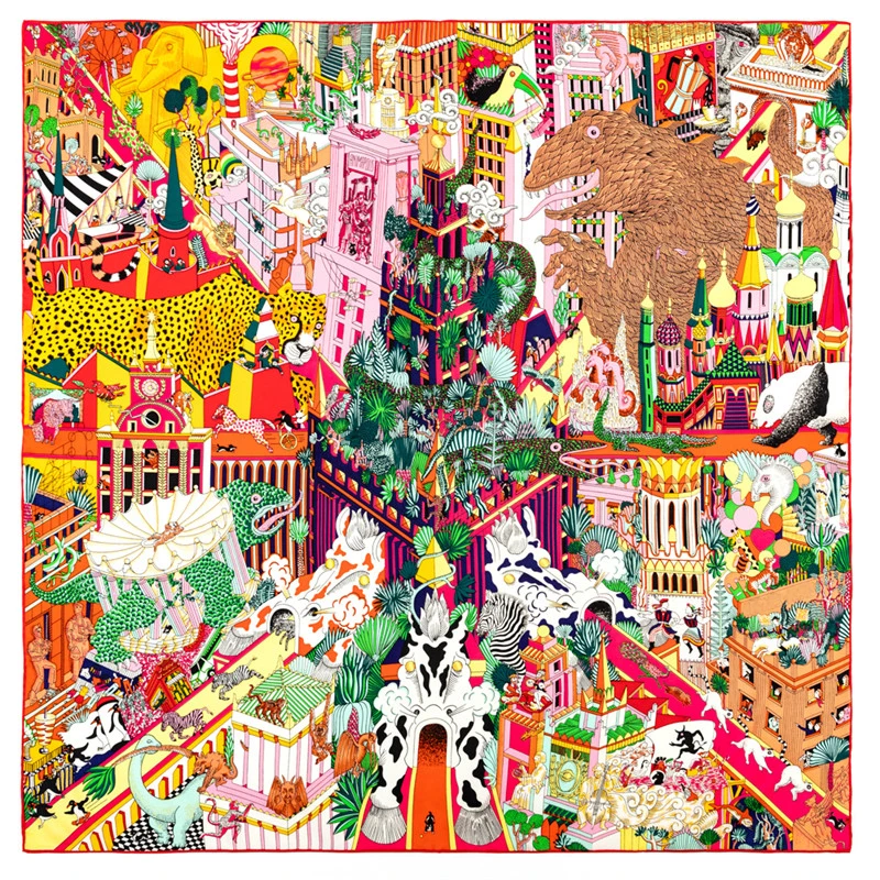 Шарф POBING ручной работы из саржевого шелка, женские квадратные шарфы с изображением животных, королевские шарфы, женские шарфы, бандана, хиджаб 90 см