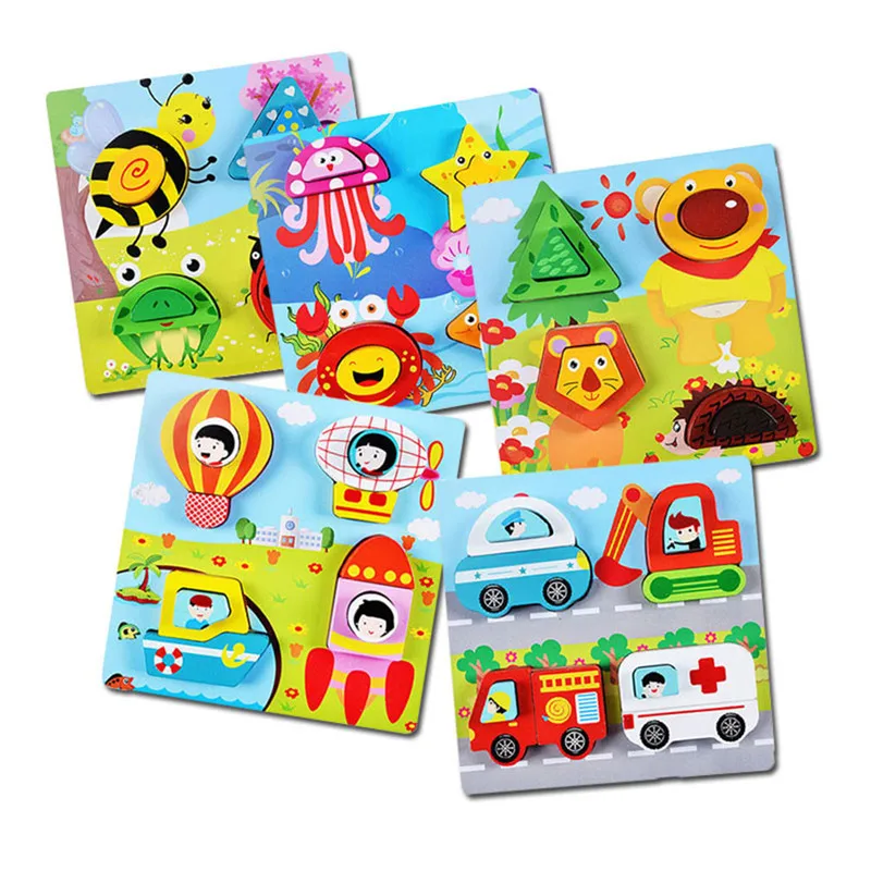 

Montessori Educational Wooden Toys For Children Early Learning 3D Cartoon Animal Intelligence Puzzles