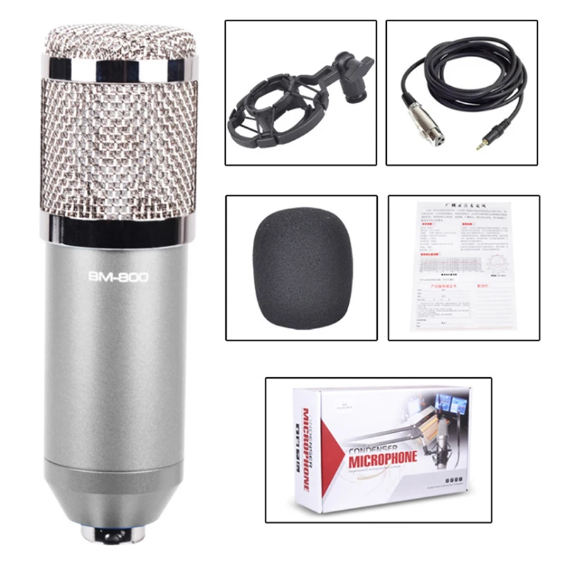 

BM800 3.5MM Dynamic Condenser Wired Microphone Mic Sound Studio For Singing Recording Kit KTV Karaoke With Shock Mount