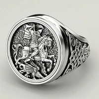 punkboy unique mens domineering knight horse dragon craved geometric pattern metal ring for party jewelry size 6 13