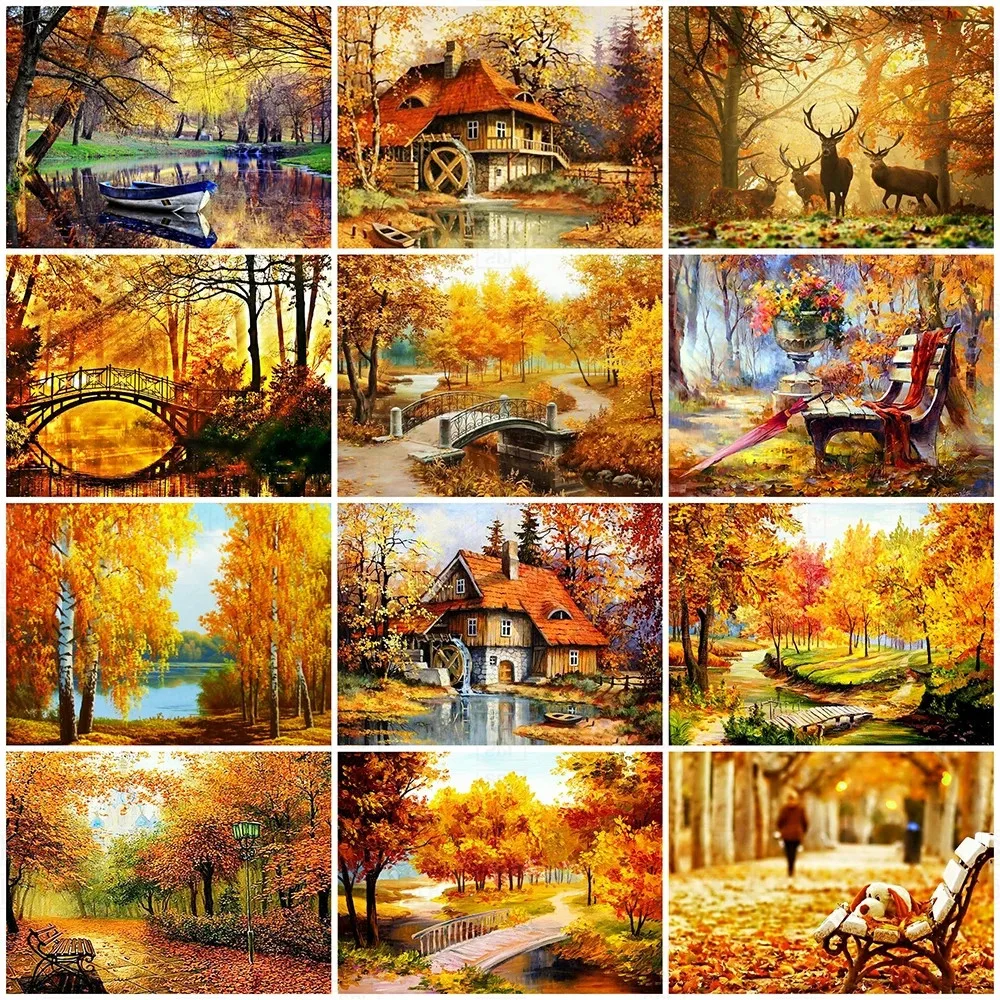 

Diamond Painting Tree Square or Round Diamond Embroidery Landscape Autumn Rhinestone Artist Home Decoration