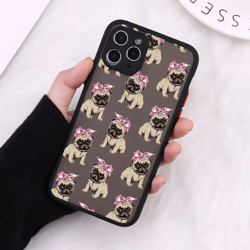 

Pug Dog Phone Cases matte transparent For black iPhone 7 8 x xs xr 11 12 pro plus max mini Clear Funda