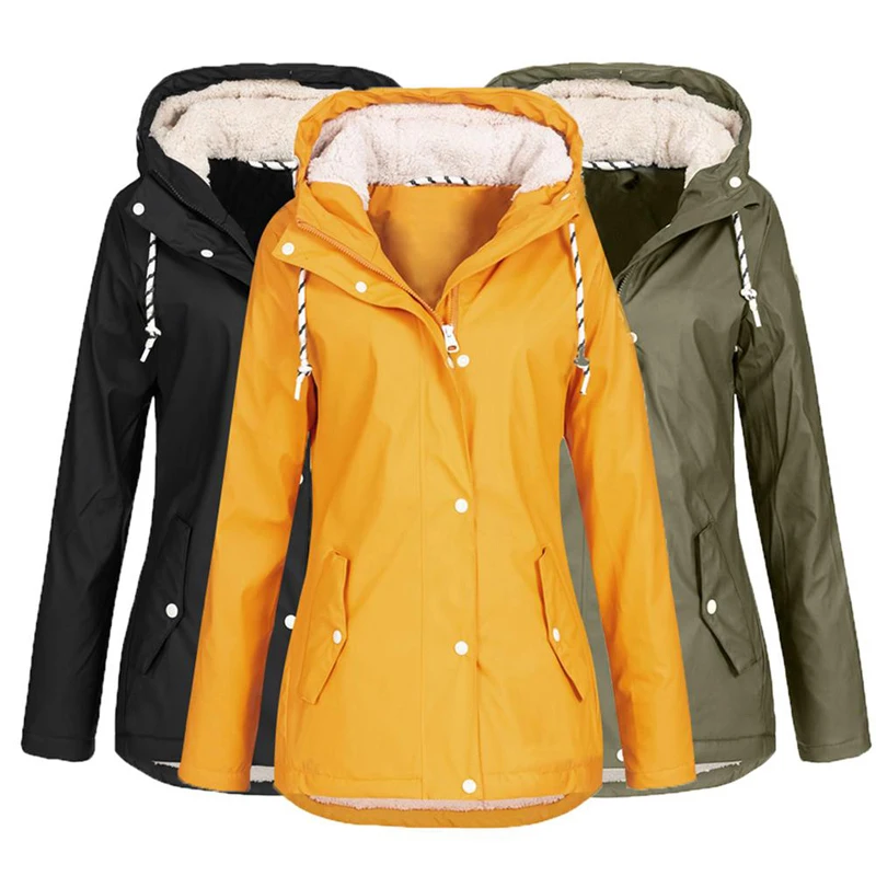 Winter Casual Hoodies Women Plush Coat Thick Button Pocket Warm Hooded Coat Woman Black Coat Women's Winter Parkas