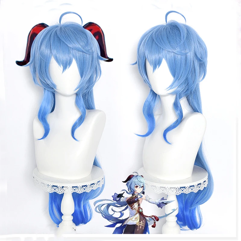 Genshin Impact Ganyu Cosplay Wig 75cm Long Blue Gradient Heat Resistant Synthetic Hair Anime Gan Yu Cosplay Wigs + Wig Cap