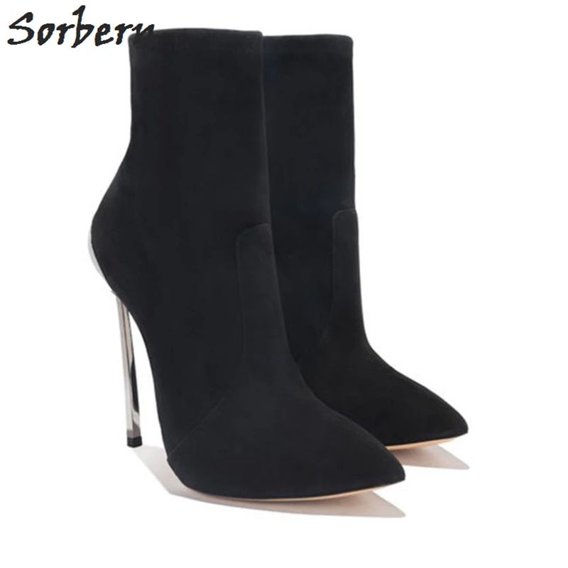 

Sorbern Metal High Heel Ankle Boots For Women Stilettos Pointed Toe Black Womens Booties Size 11 Ladies Ankle Boots Runway Shoes
