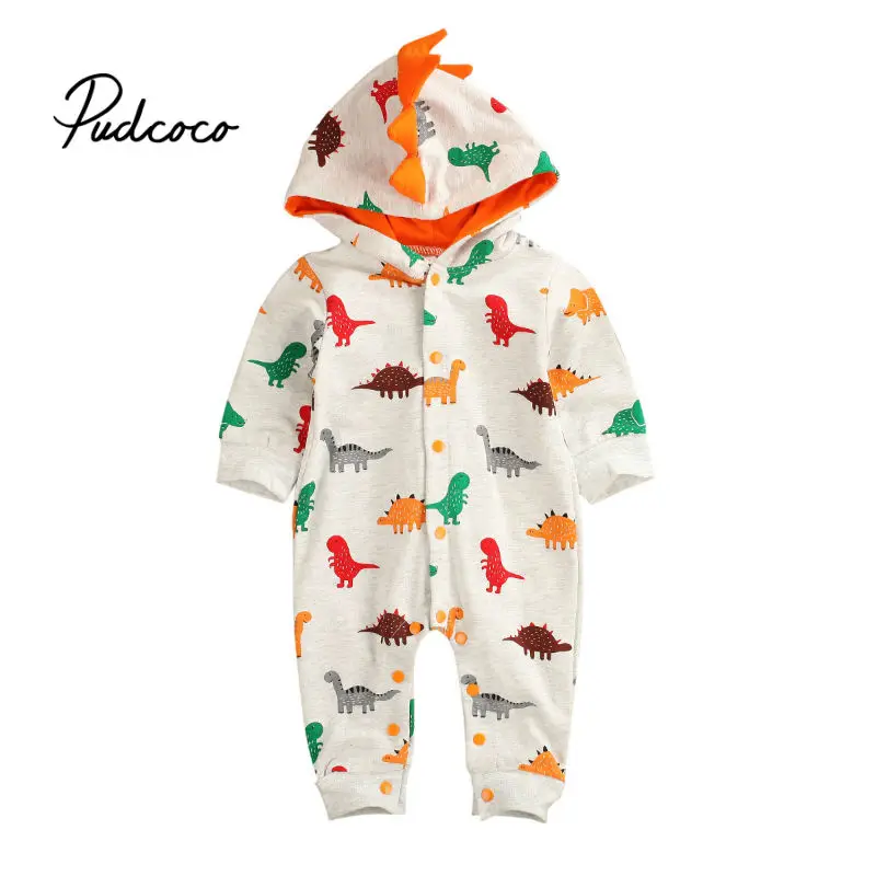 

Brand baby boy girl clothes baby romper winter pudcoco costume hooded jumpsuit Cartoon 3D Dinosaur 0-24M Cartoon Drop Shipping