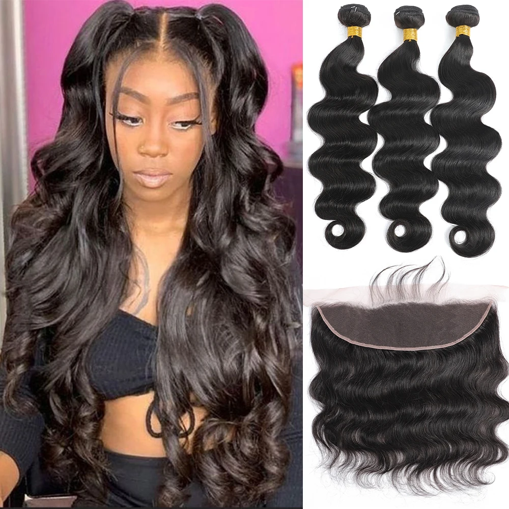 Капелли волнистые человеческие волосы пучки с закрытием 1B бразильские плетение 3