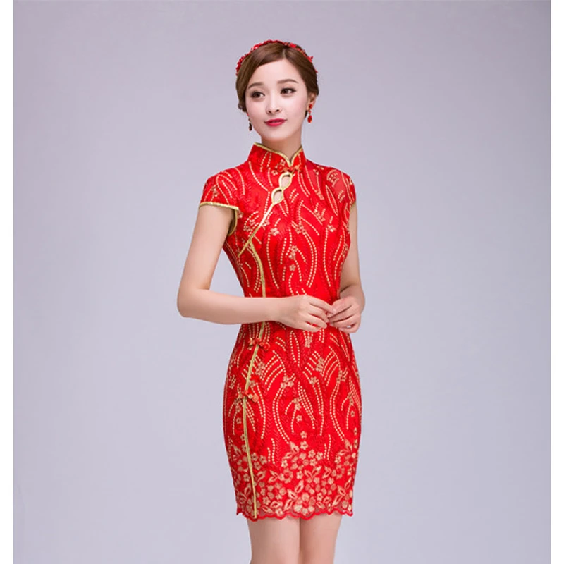 

Red Embroidery Cheongsam Chinese Traditional Wedding Dress Miss Ceremony Serve Long Qipao Bride Mermaid Oriental Style Dresses