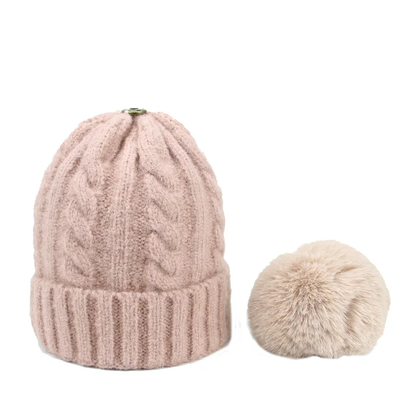 2020 модная шерстяная зимняя шапка женская меховая помпонами вязаная для девочек