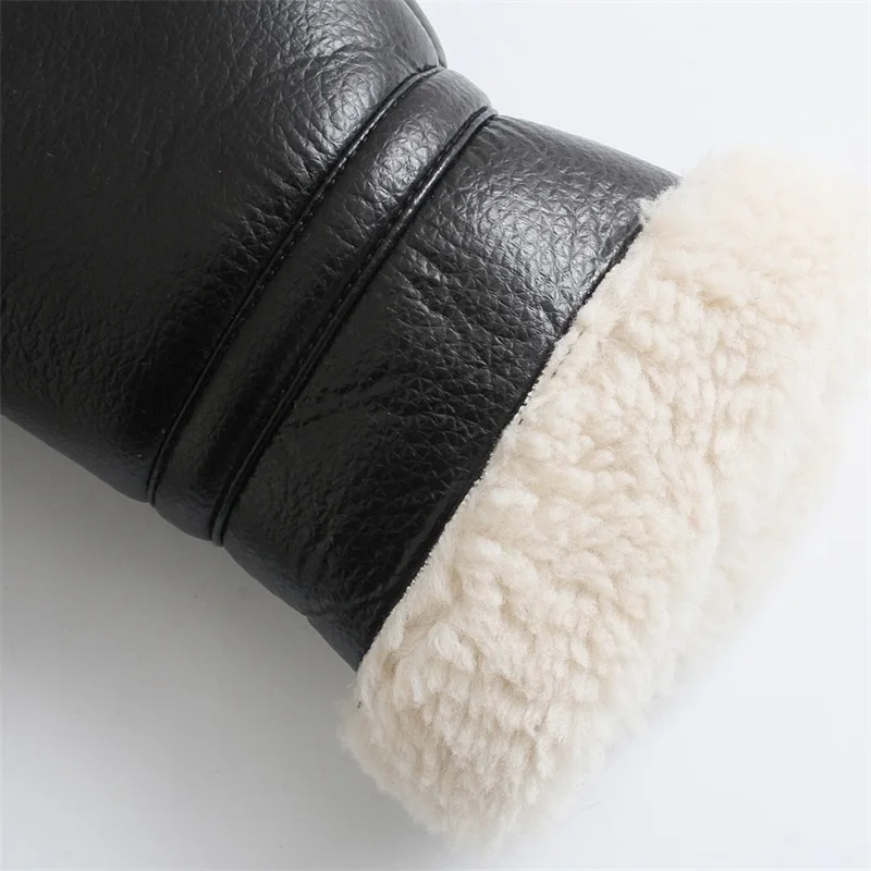 ZXQJ Women Fashion Thick Warm Winter Faux Leather Jacket Coat Vintage Long Sleeve Female Outerwear Chic Tops