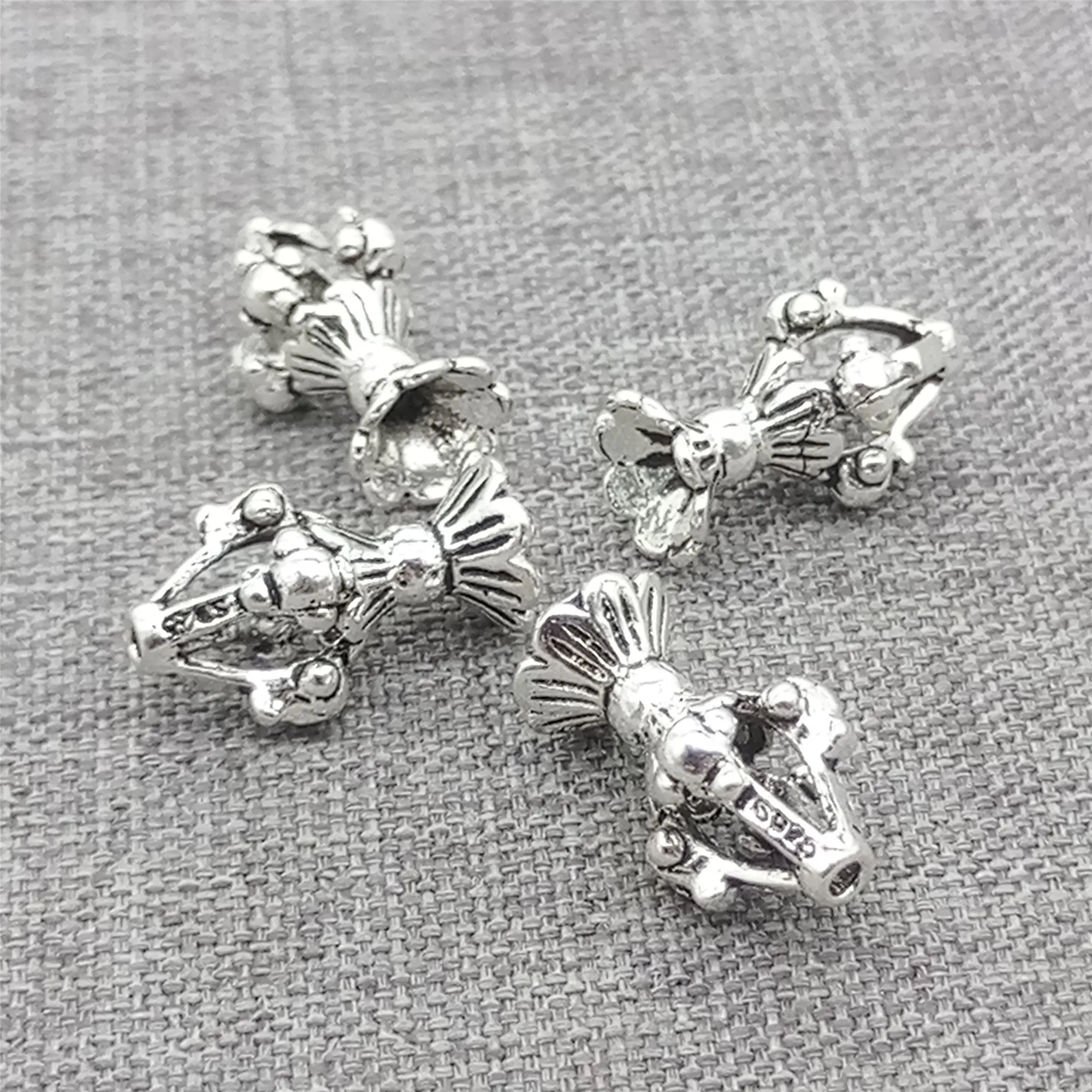 5pcs of 925 Sterling Silver Double Bead Caps for Bracelet Spacers