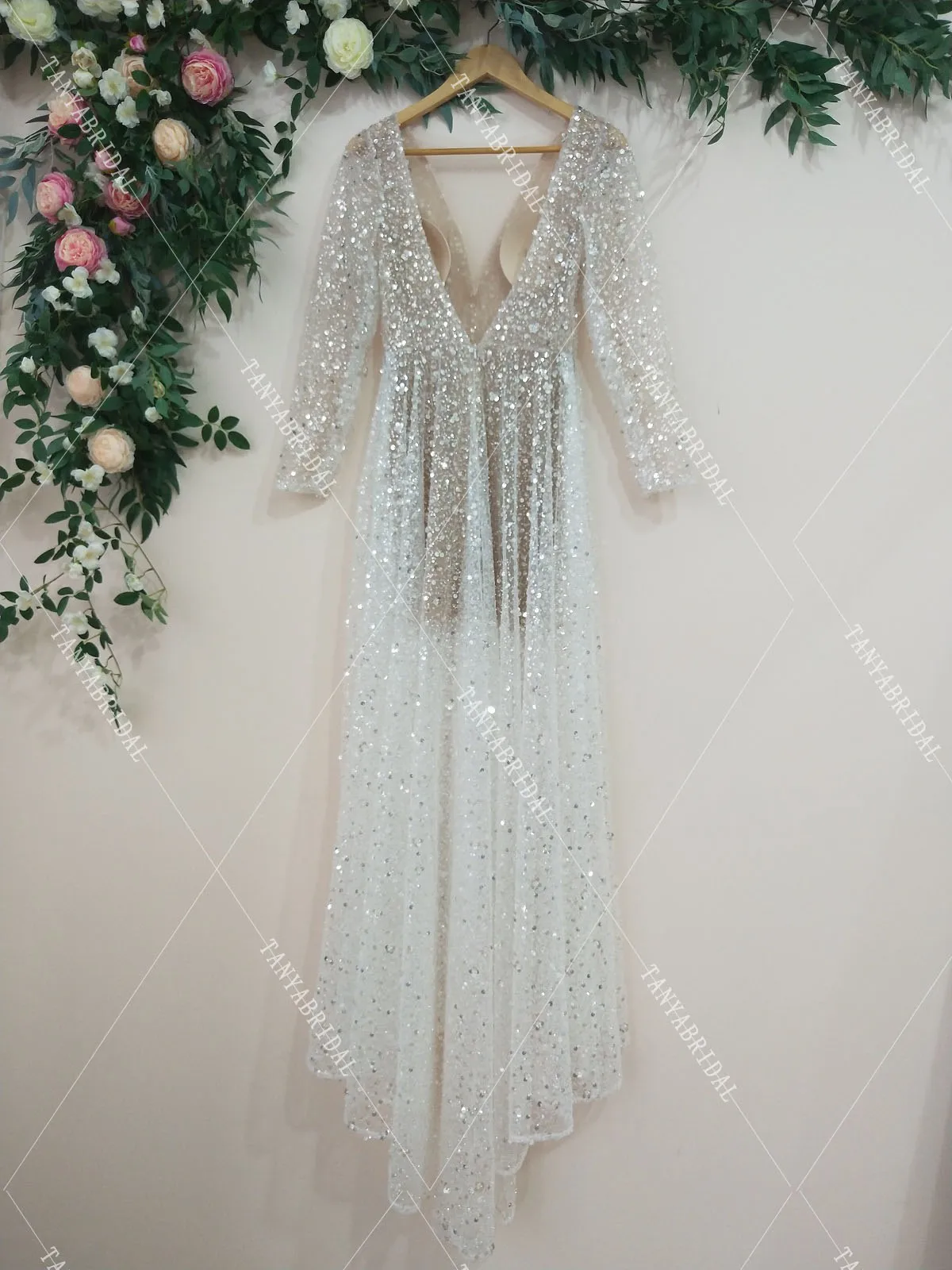 Блестящие Свадебные платья с блестками сексуальные иллюзионные длинным рукавом