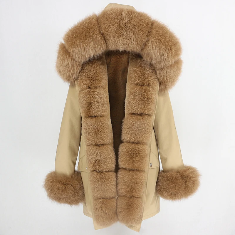 brown camel OFTBUY, водонепроницаемая длинная парка, зимняя куртка, для женщин, натуральный мех, пальто, натуральный Лисий мех, воротник, капюшон, толстая, теплая, уличная, съемная, Новинка - Цвет: brown camel