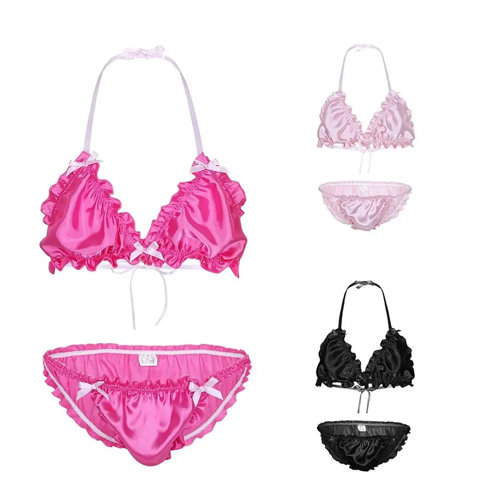 Комплект из 2 предметов блестящее нижнее белье для мужчин с рюшами трусов