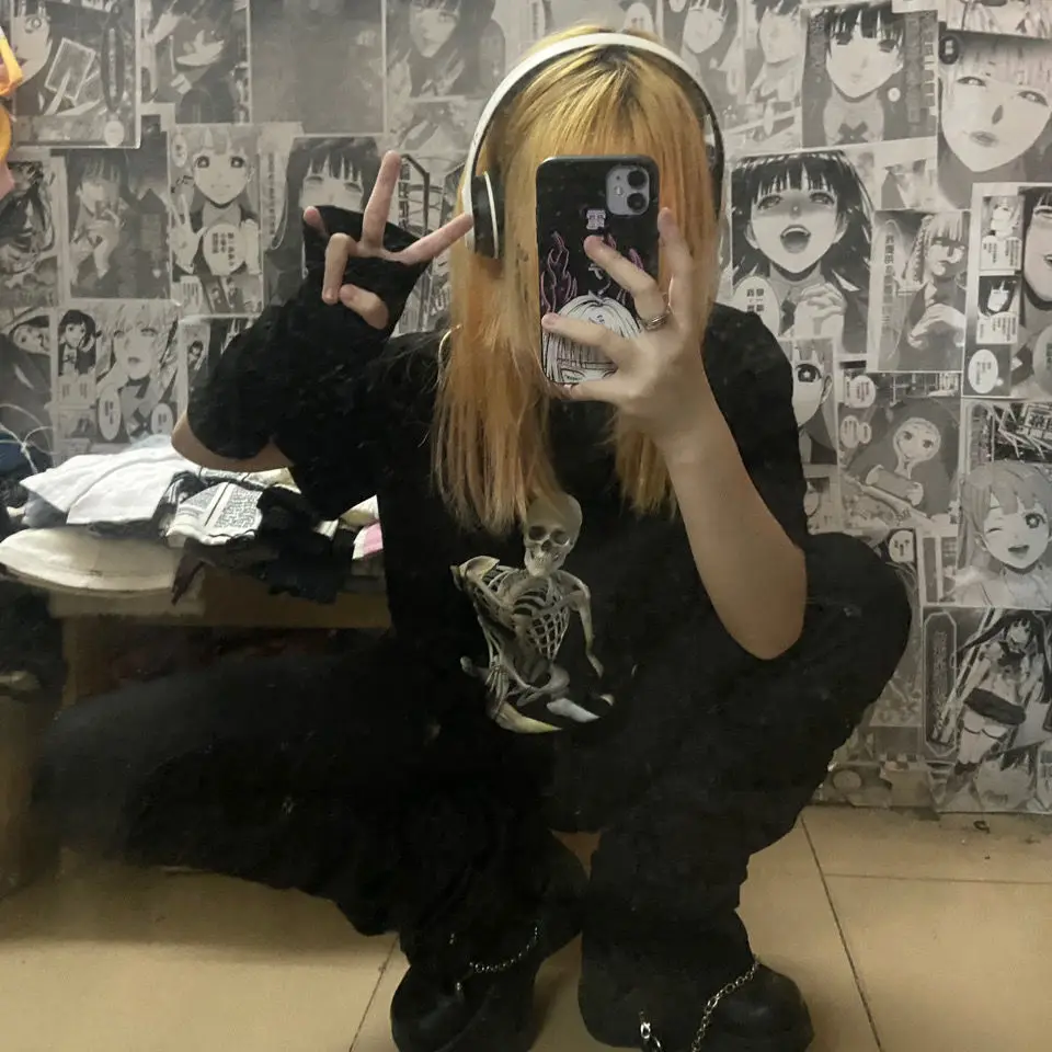 

Ladies t-shirt female gothic top y2k Harajuku top retro print skull streetwear loose t-shirt anime pattern shirt