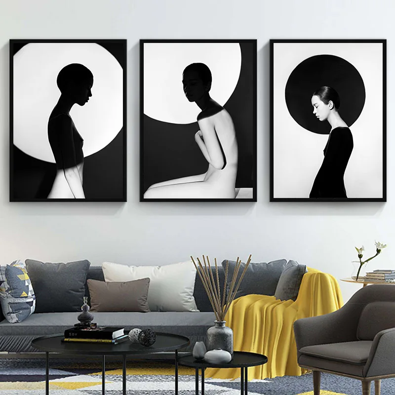 Модные черно белые холщовые художественные Плакаты для девочек принты