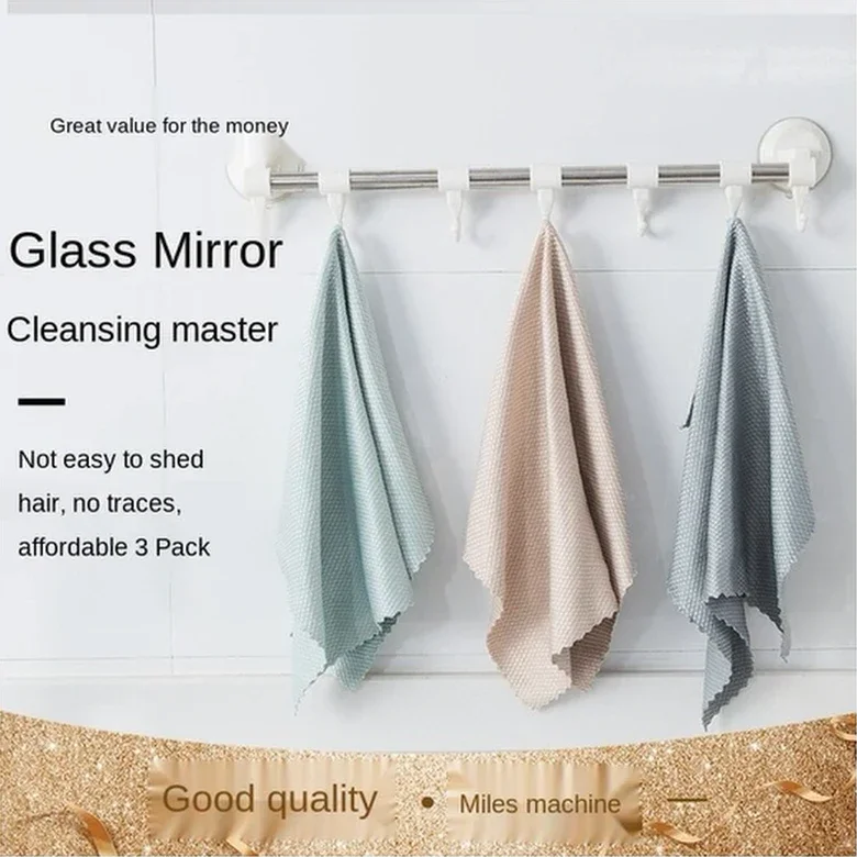 

Glass Cleaning Cloth Dishcloth Lint Free For Windows Cars Kitchen Mirrors Traceless Reusable Fish Scale Rag Polishing Microfiber