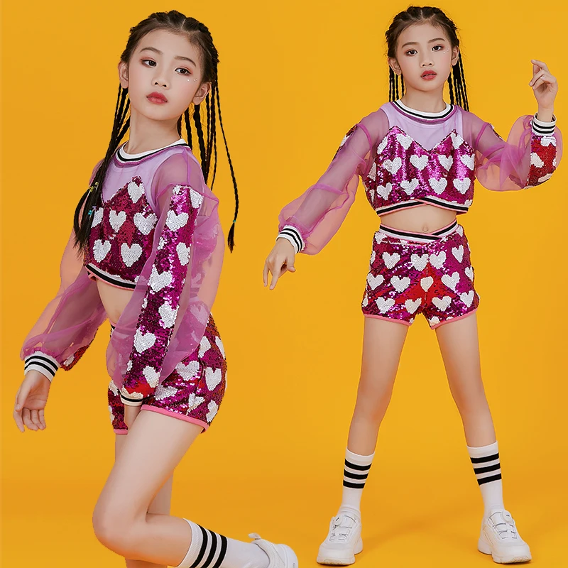 Джазовый танцевальный костюм для девочек детская одежда в стиле хип-хоп розовый