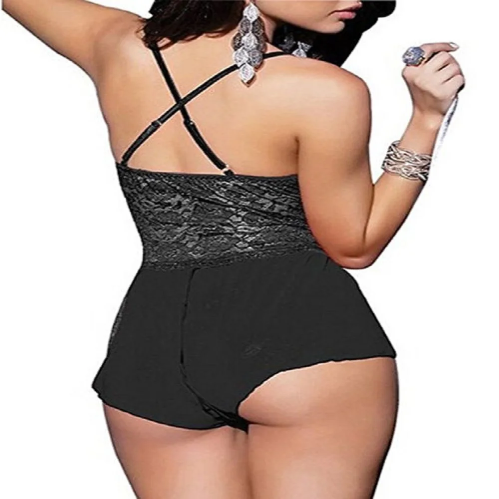 Женская ночная бельевая сорочка с глубоким V-образным вырезом без рукавов из кружевного материала с трусиками G-String, мягкая и комфортабельная.