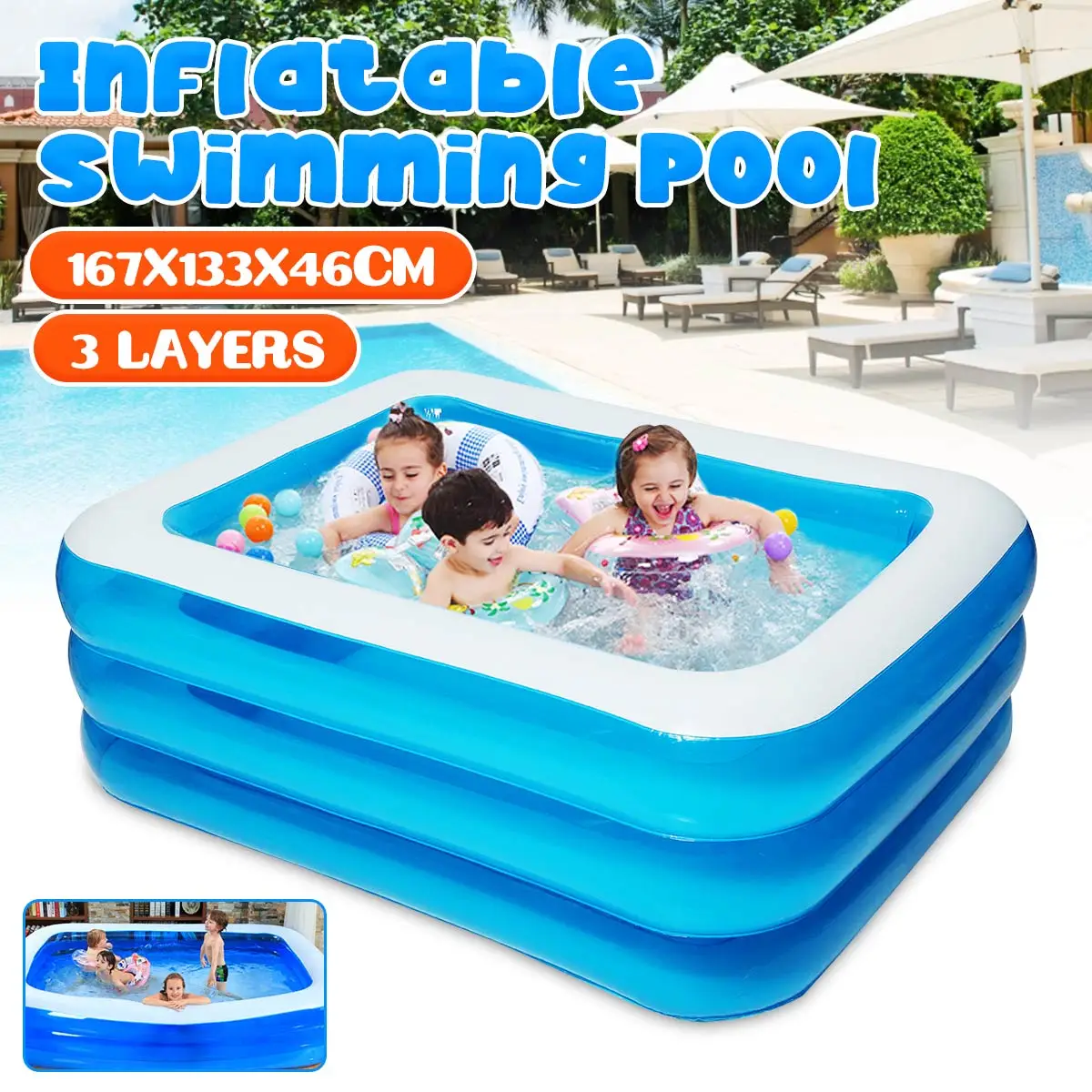 

Inflatable Large Swimming Pool 167x133x46cm Home Use 3 Layers Outdoor Indoor Baby Kid family Pool Bathing Tub For Children Adult