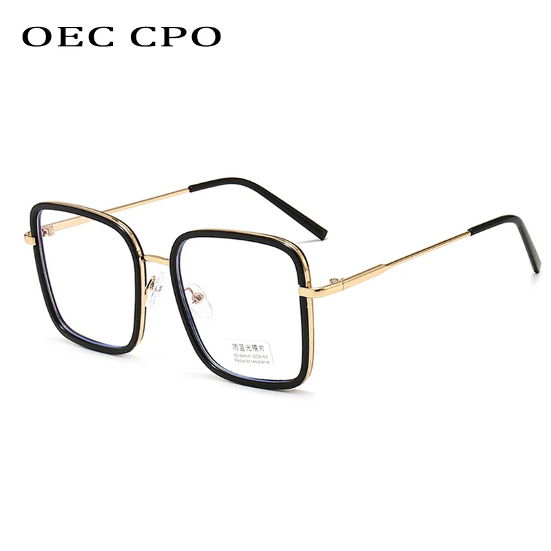 

OEC CPO Metal Optical Anti Blue Light Glasses Frame Women Fashion Square Glasses Men Clear Lens Optic Eyeglasses Frame