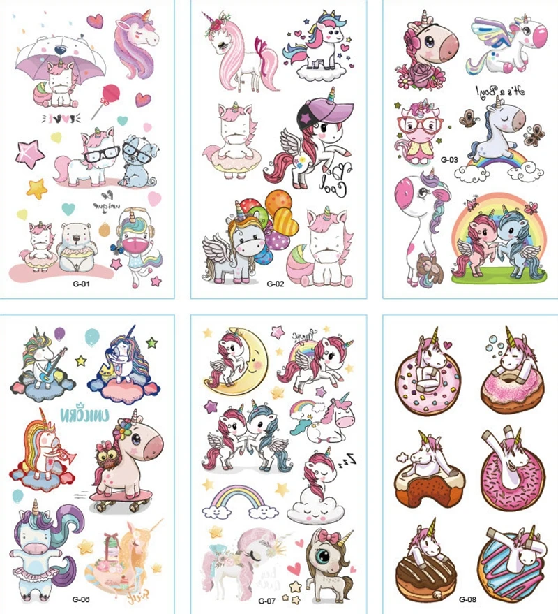 10pcs cute Cartoon Unicorn Tattoo For Kid Cute FakeTaty Tatouage Temporaire Body Art Waterproof Temporary Sticker | Дом и сад