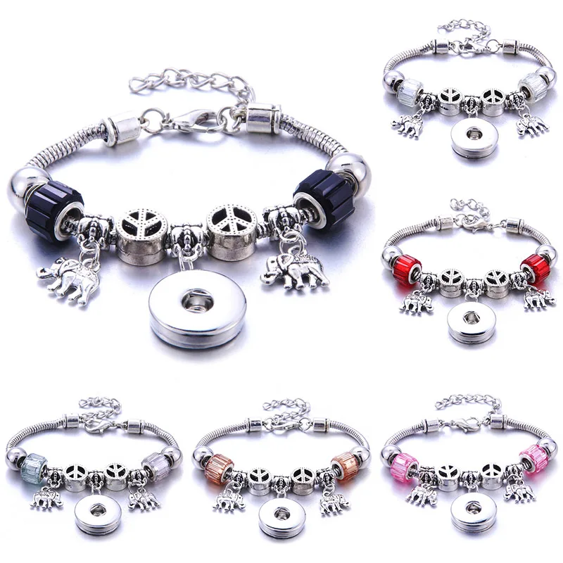 Бум жизнь слон оснастки ювелирные изделия регулируемый кнопка Браслет 18 мм