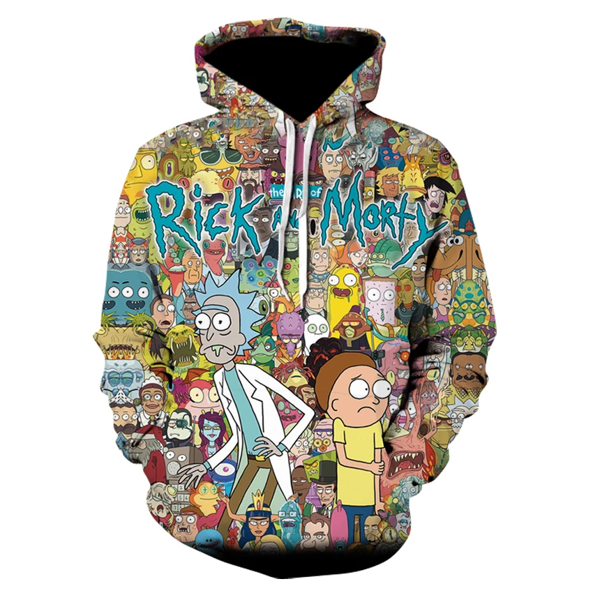 

2021 new 3D printing creative casual fashion animation Rick Modi hooded sweatshirt for teenagers and children large size