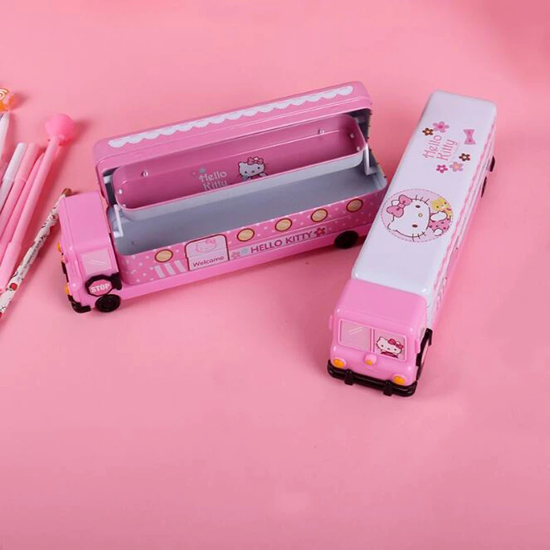Новый Kawaii Hello Kitty грузовик двухслойная жестяная коробка для ручки