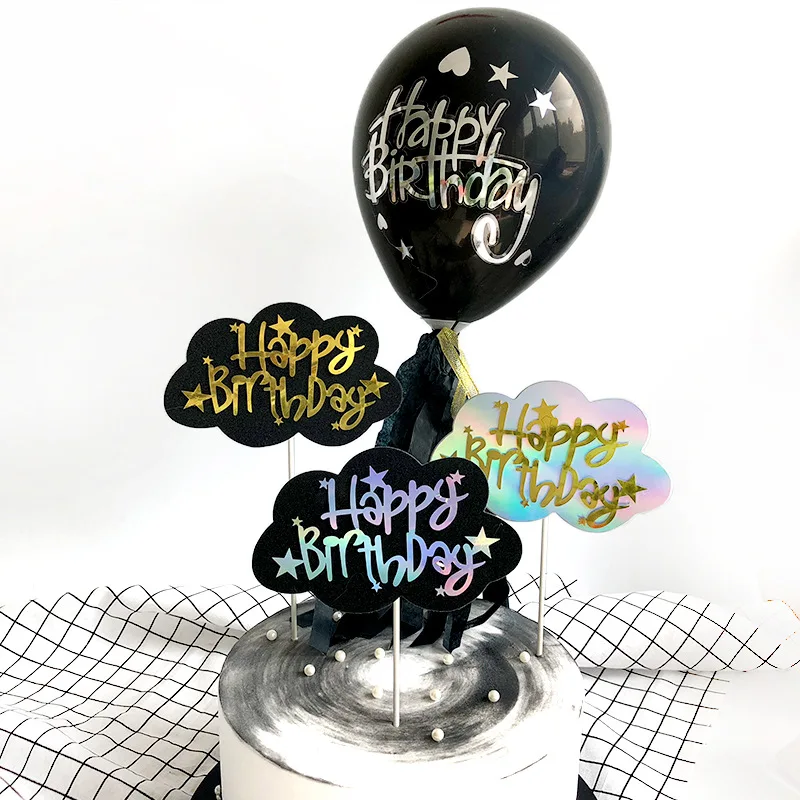 

Black Happy Birthday Cake Decor Black Balloons Cake Toppers Happy Birthday Cupcake Toppers Happy Birthday Party Decor Kids Adult
