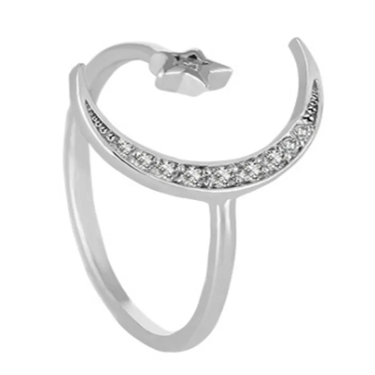 

Hot selling Sterling Silver Minimalist Sweet Star Moon Opening Ring For Women Finger Wedding Jewelry Sparkling with Diamon
