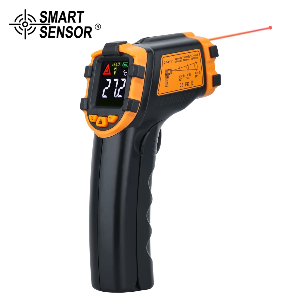 Termómetro infrarrojo Digital Industrial, medidor de temperatura láser, pirómetro sin contacto, higrómetro, alarma IR
