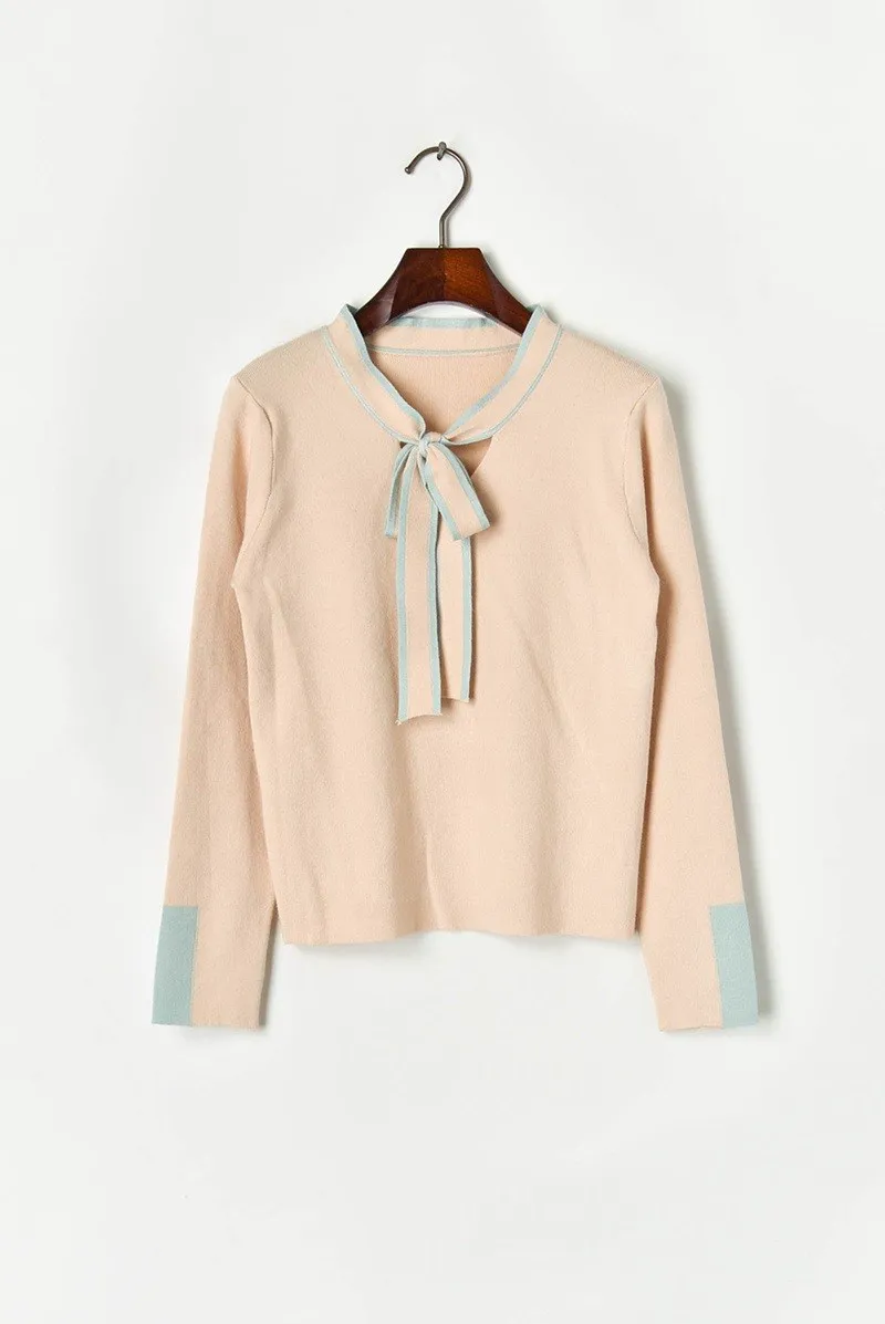 Женский вязаный свитер на шнуровке с бантом Полосатая юбка костюм из двух частей