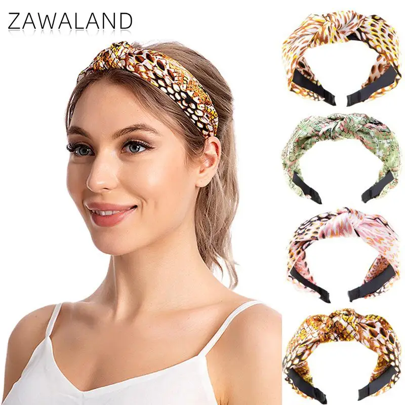 

Zawaland New Simple Serpentine Printing Headband Broad-Brim Plaid Retro Adult Headband Fashion Knotted Female Hair Accessories