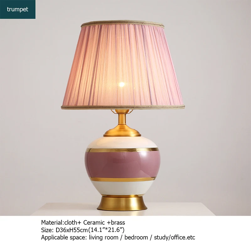 

Ceramic Table Lamps Pink Copper Desk Light Luxury Modern Fabric Decorative for Home Living Room Dining Room Free shipping