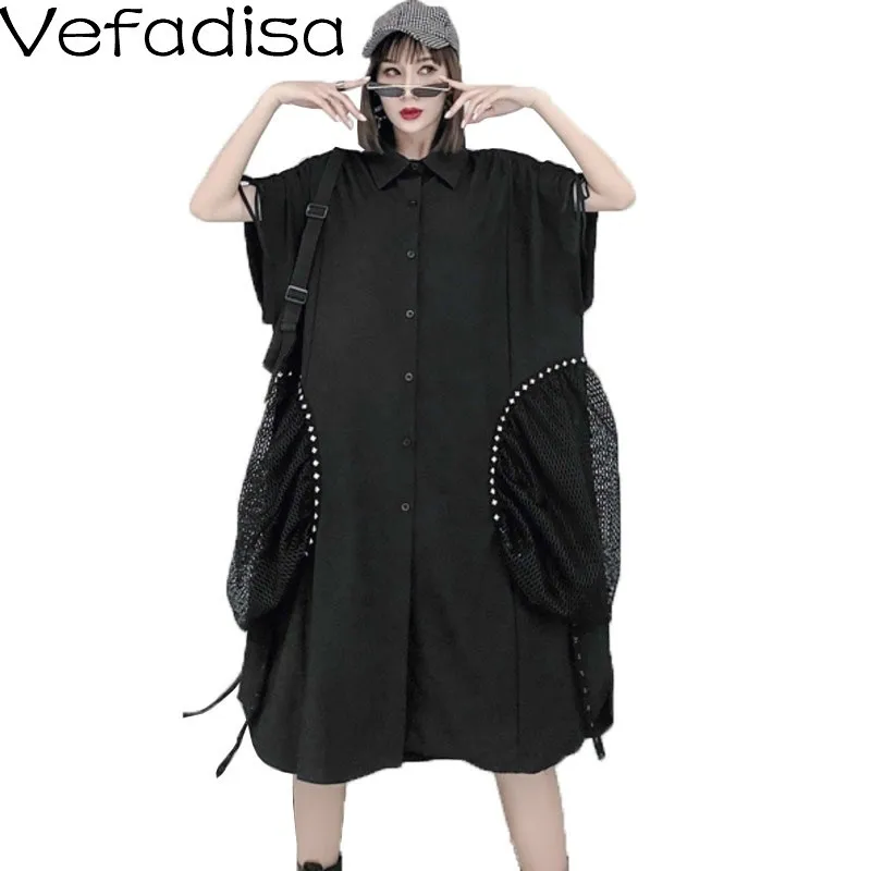 Женская блузка с большим карманом Vefadisa черное свободное платье короткими