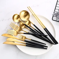black gold cutlery set steak knife fork coffee spoon teaspoon dessert knife ice spoon chopsticks stainless steel dinnerware set