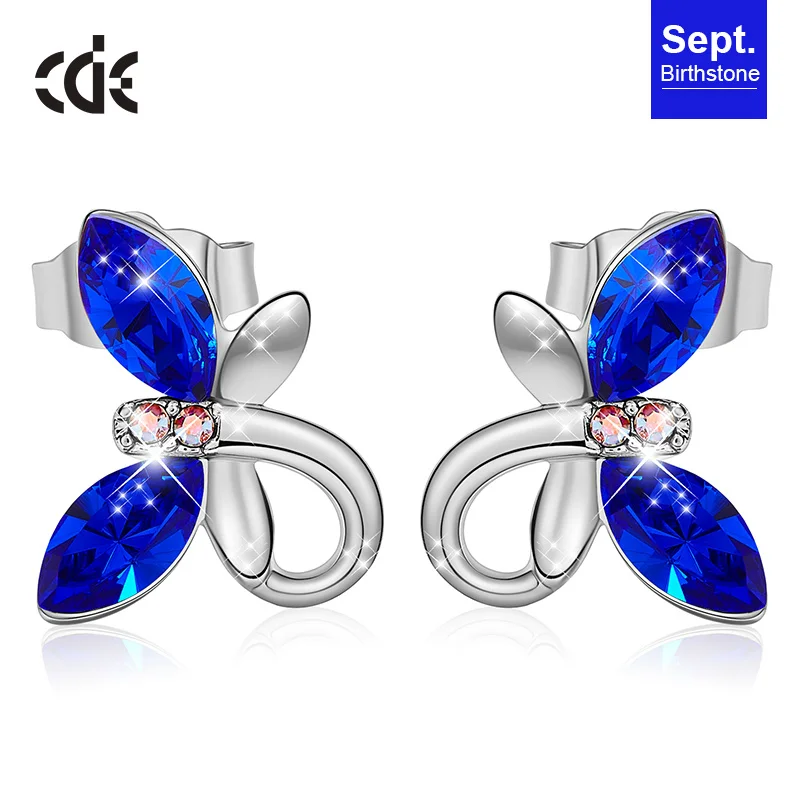 Sept CDE женские золотые ювелирные серьги, украшенные кристаллами Swarovski, милые серьги-бабочки из розового золота 18 К, модное ювелирное изделие - Цвет камня: Sept