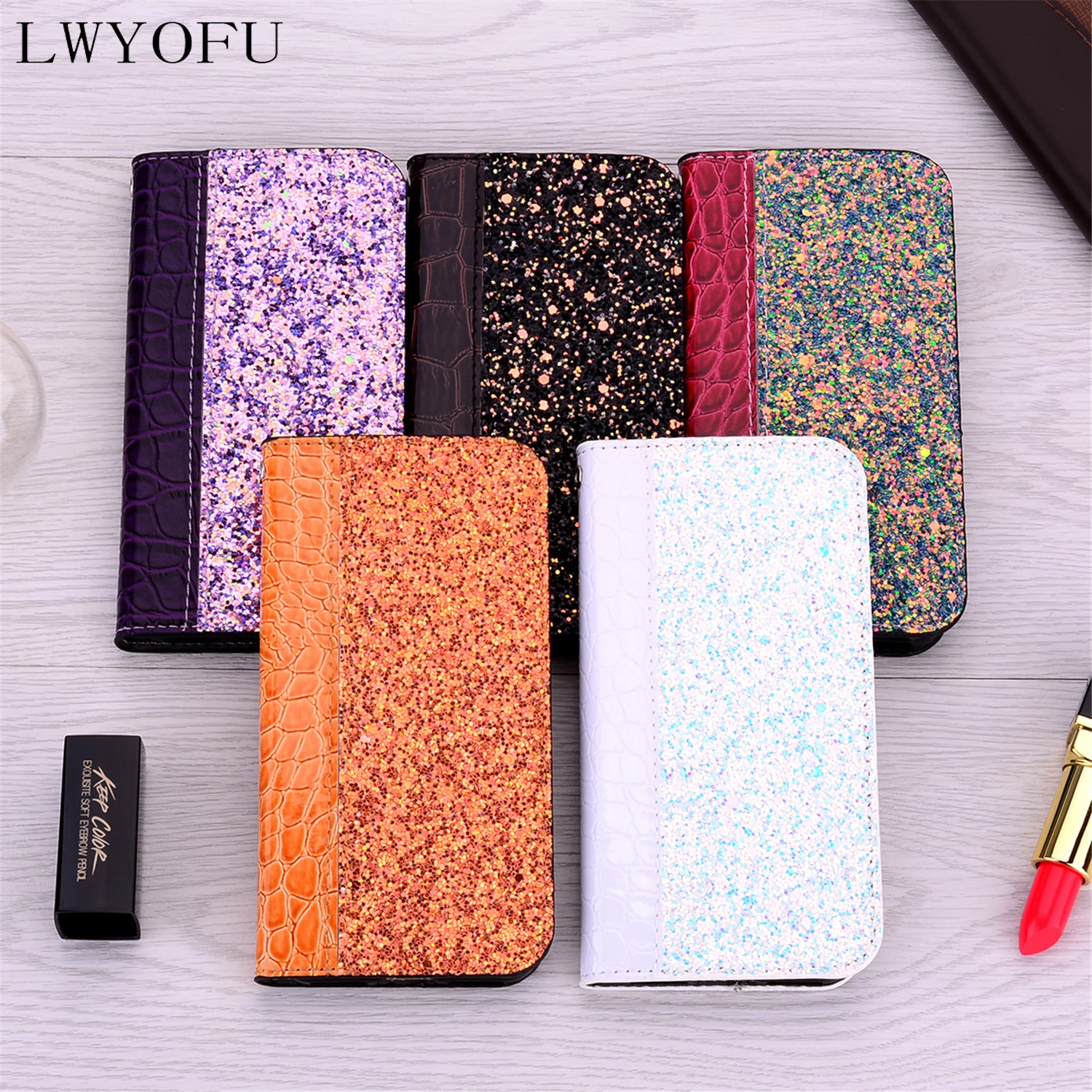 Роскошный цветной Блестящий флип чехол Кожаный бумажник для Xiaomi Redmi 6 Pro K20 7A Note7 6A
