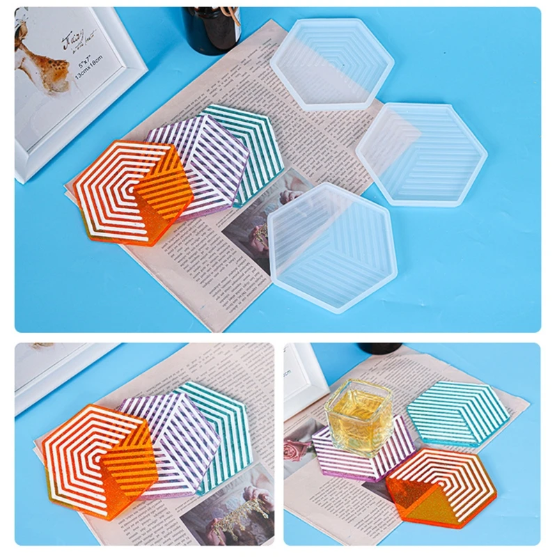 

Geometric Stripes Coaster Epoxy Resin Mold Cup Mat Casting Silicone Mould DIY Crafts Home Decoration Making Tool