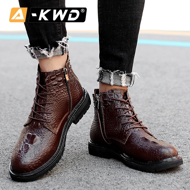 Кроссовки мужские с крокодиловым узором резиновая обувь высокие кеды рабочая