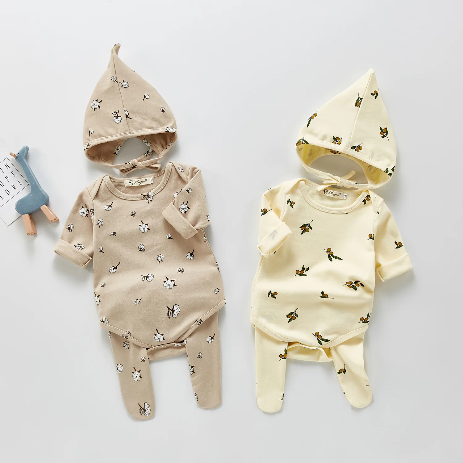 

3PCS Baby Girl Autumn Outfits Set Floral Print Long Sleeve Romper Elastic Waist Pants with Hat