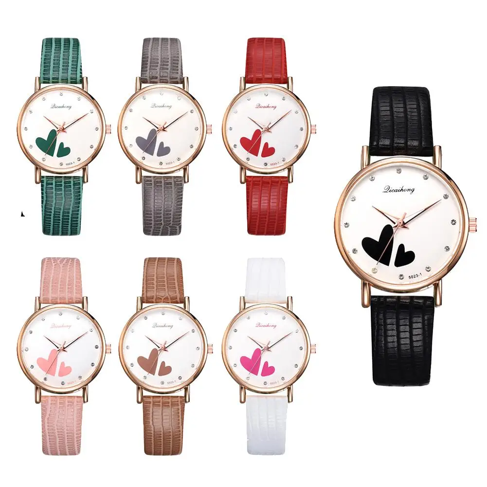 Женские кварцевые наручные часы с круглым циферблатом и ремешком из