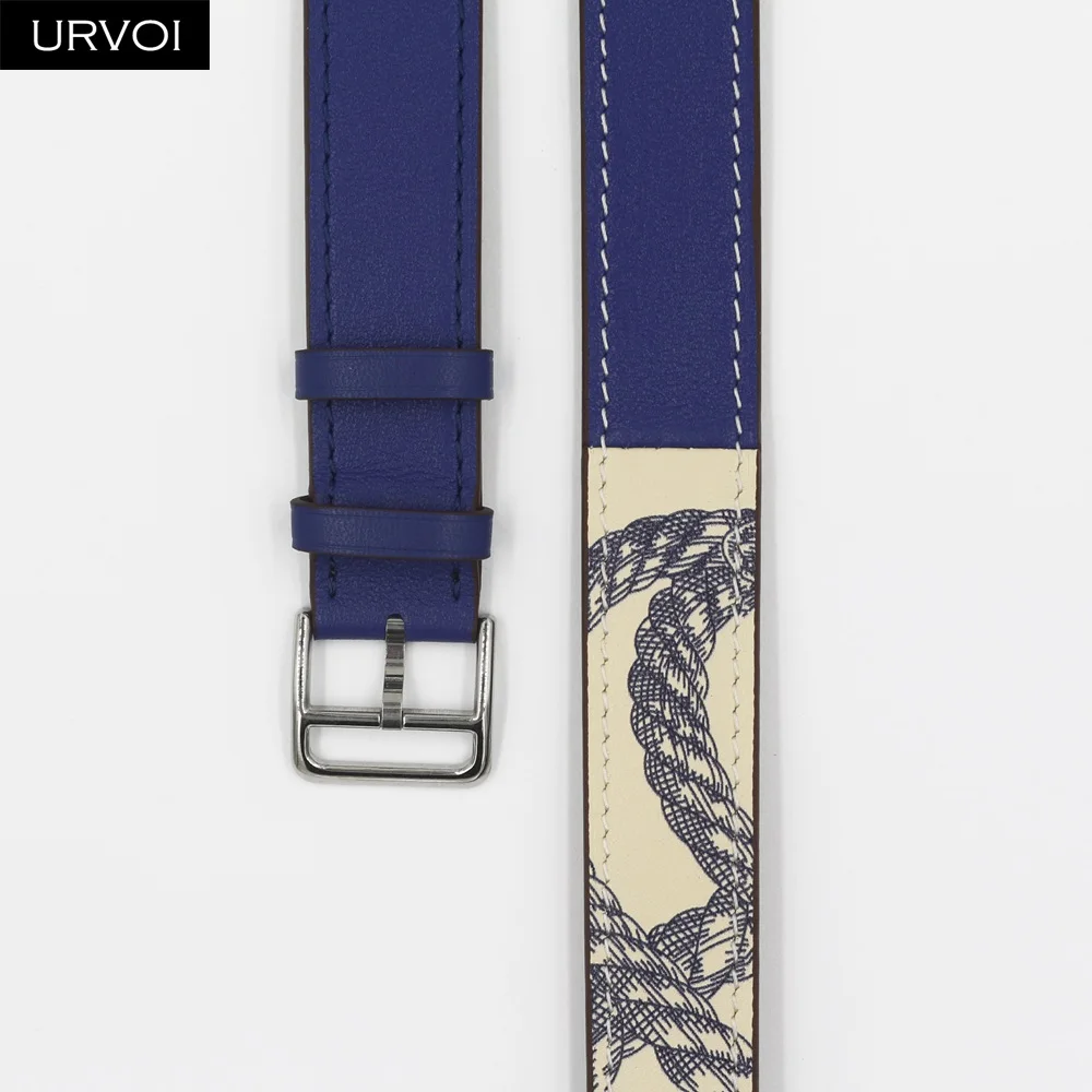 Blue S buckle URVOI Печатный двойной тур ремешок для Apple Watch 5 4 3 ремешок для iwatch натуральная кожа петля очень длинный ремень качество 40 44 мм - Цвет ремешка: Blue S buckle
