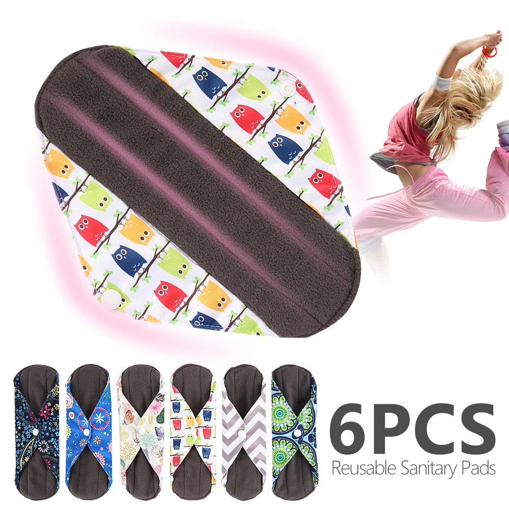 

7Pcs Reusable Menstrual Pads Cloth Panty Liner Cloth Menstrual Pad Mama Sanitary Reusable Soft Washable Charcoal Period Napkins