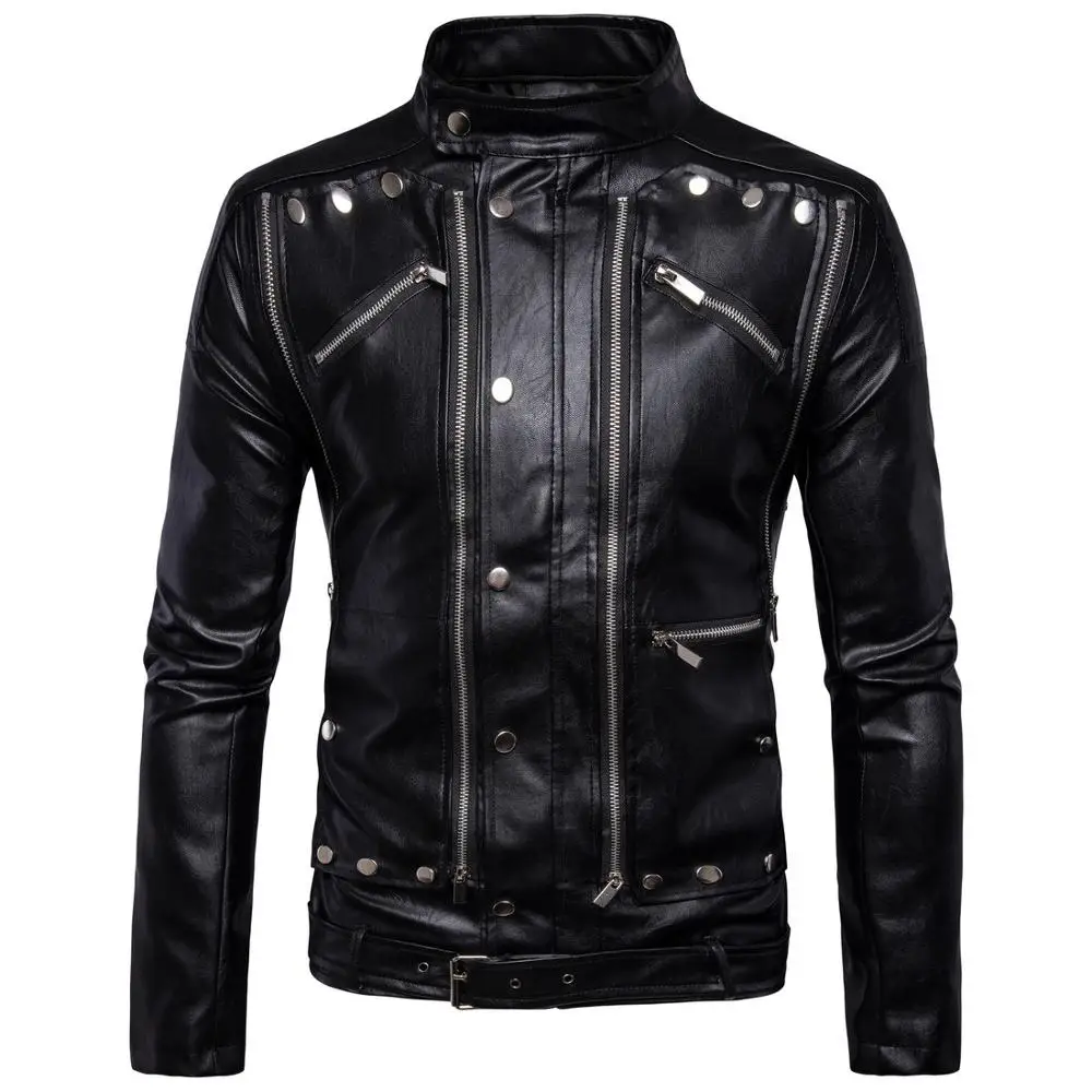 

New Multi Poket Design Pu Leather Jacket Men 2022 Brand Punk Motorcycle Jacket Men Biker Jacket Windbreaker Men Bomber Jacket