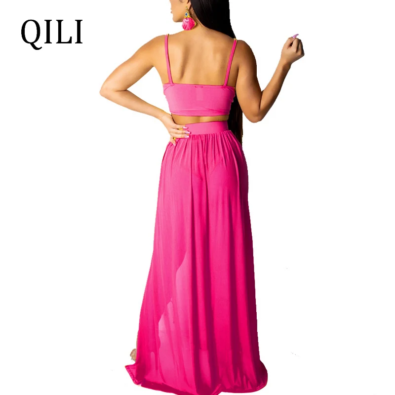 Пляжное шифоновое платье QILI черное желтое розово-красное комплект из двух